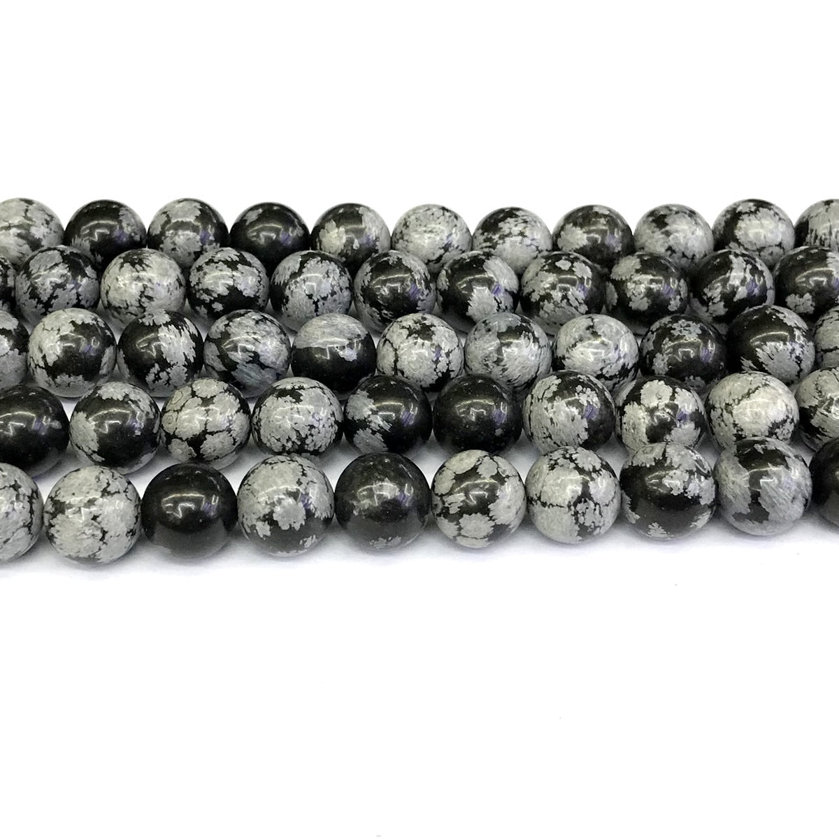 COB27 Snowflake Obsidian Beads Smooth Round 10mm 15" Strand