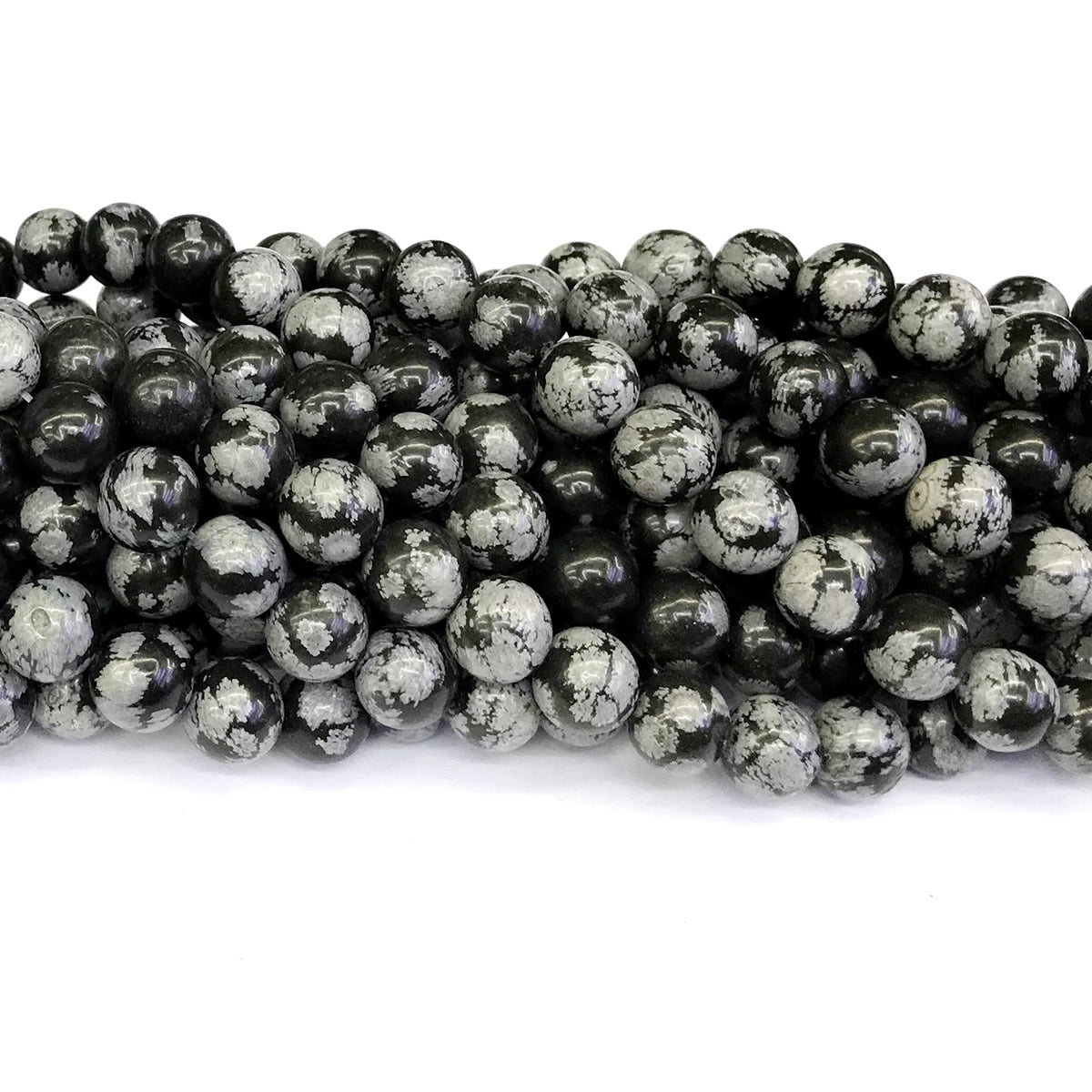 COB27 Snowflake Obsidian Beads Smooth Round 10mm 15" Strand