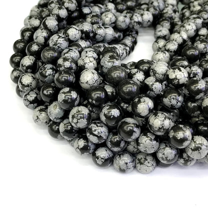 COB27 Snowflake Obsidian Beads Smooth Round 10mm 15" Strand