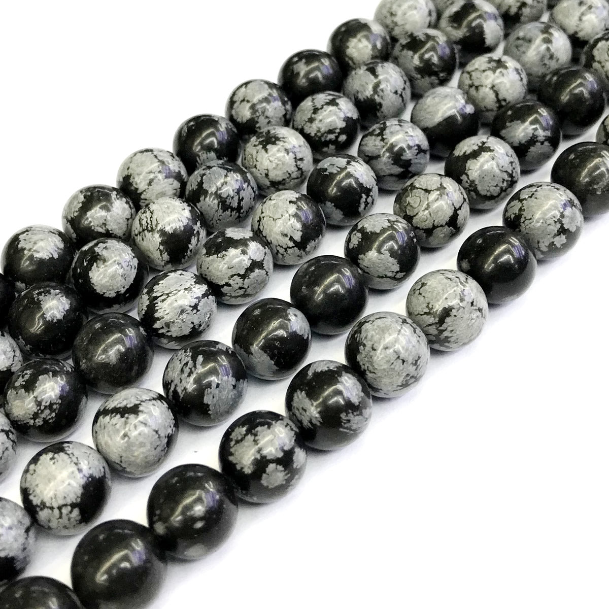 COB28 Snowflake Obsidian Beads Smooth Round 12mm 15" Strand