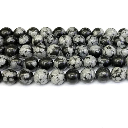 COB28 Snowflake Obsidian Beads Smooth Round 12mm 15" Strand