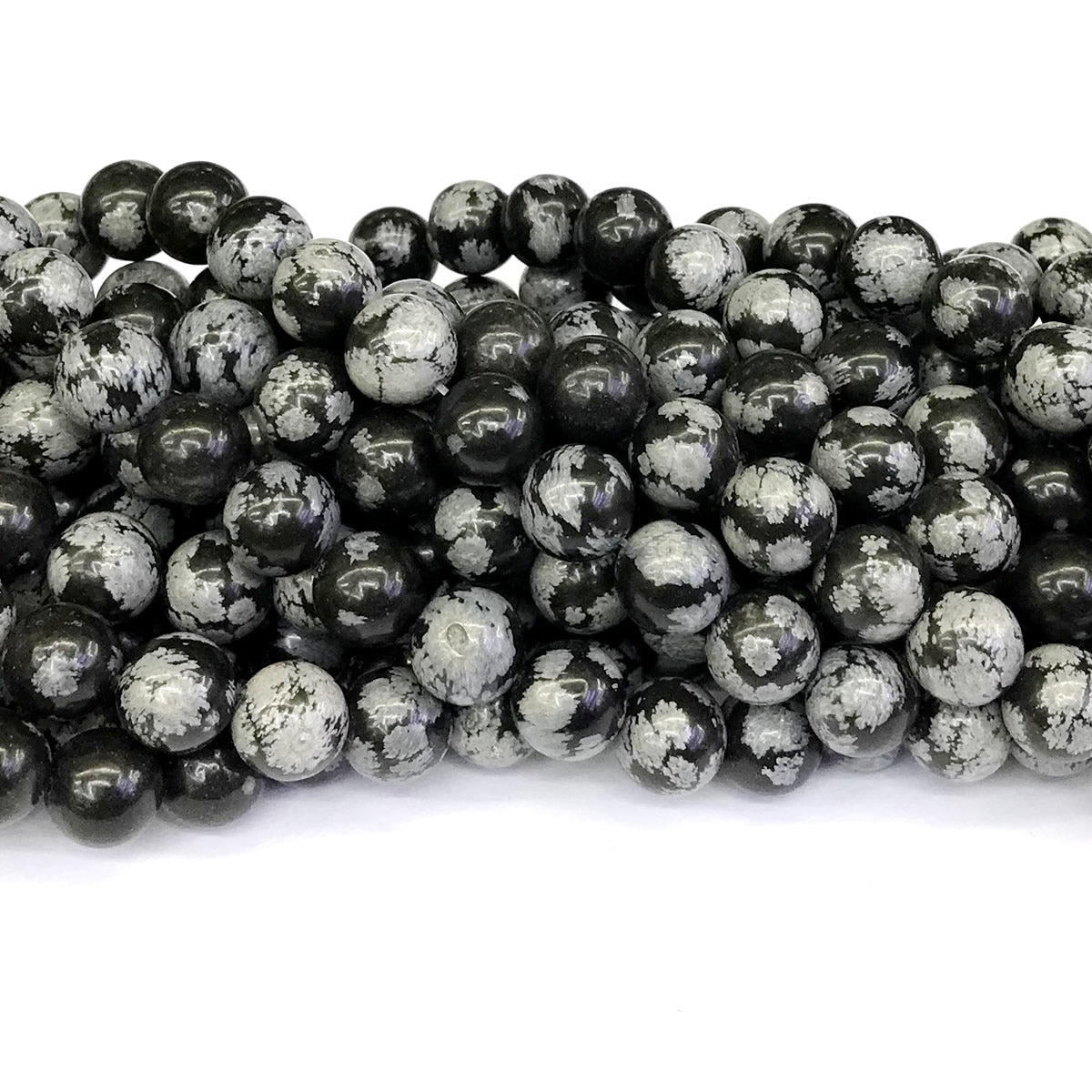 COB28 Snowflake Obsidian Beads Smooth Round 12mm 15" Strand