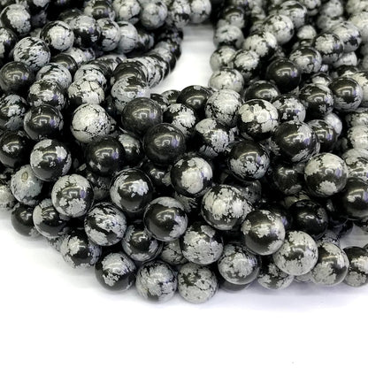 COB28 Snowflake Obsidian Beads Smooth Round 12mm 15" Strand