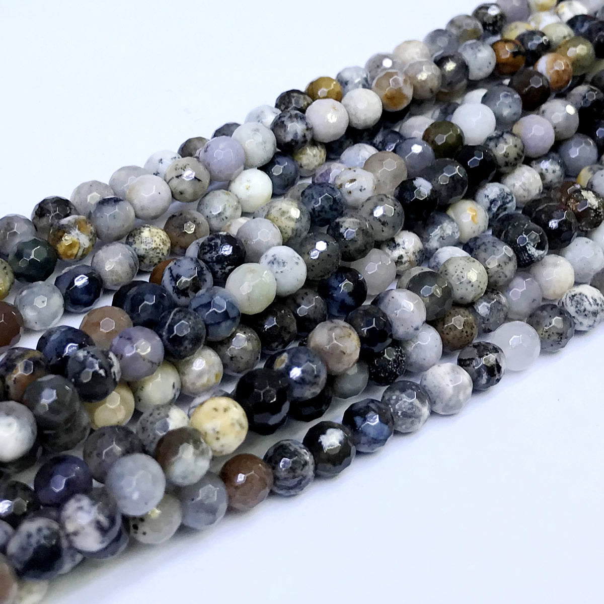 COP12 Dendritic Opal Beads Faceted Round 6mm 15" Strand