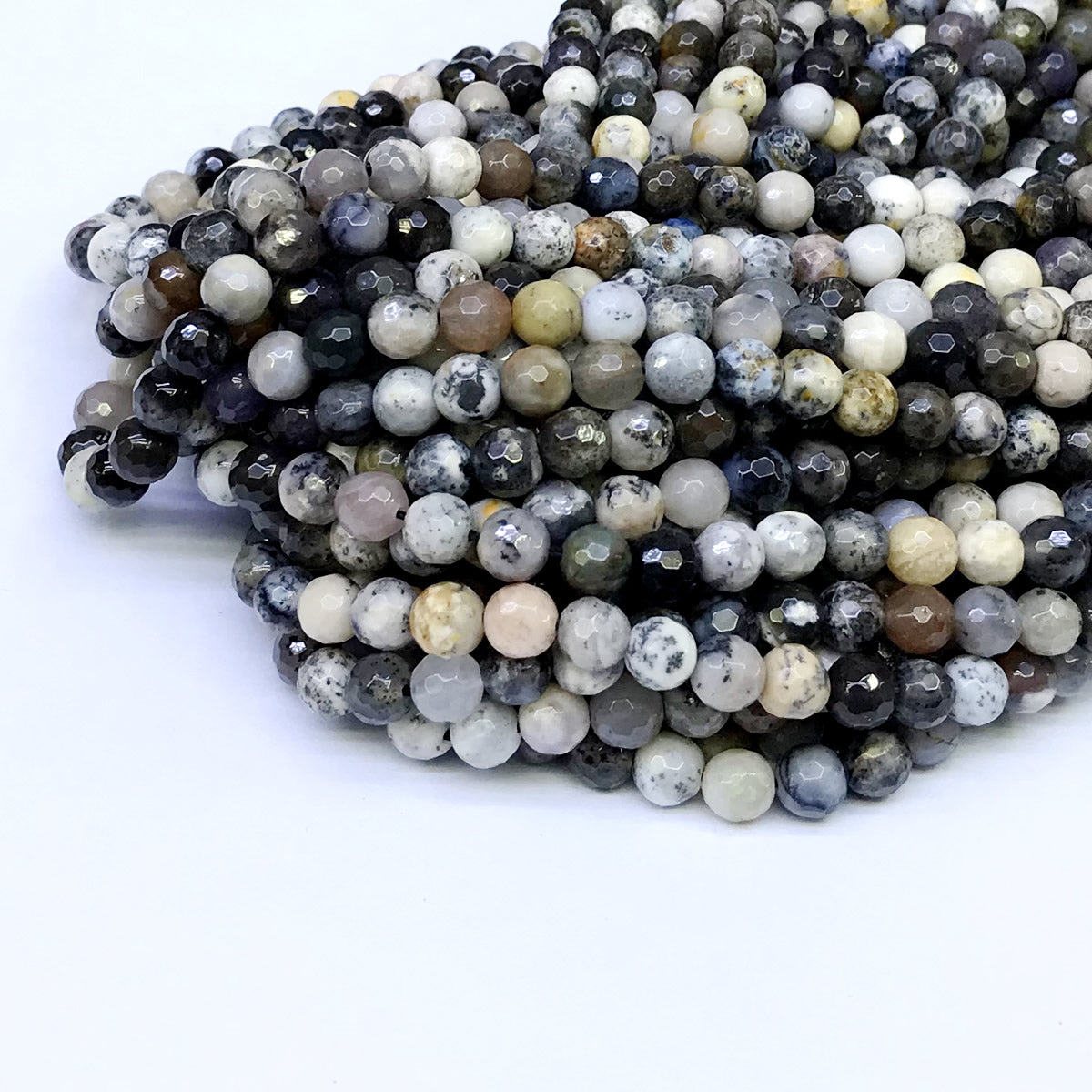 COP12 Dendritic Opal Beads Faceted Round 6mm 15" Strand