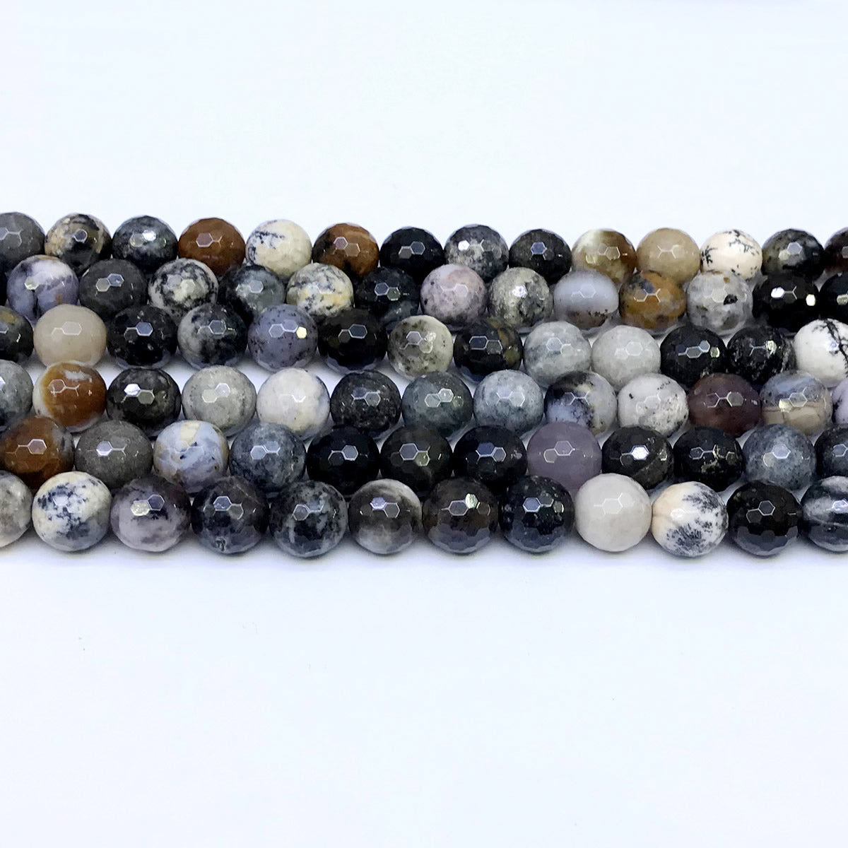 COP14 Dendritic Opal Beads Faceted Round 8mm 15" Strand