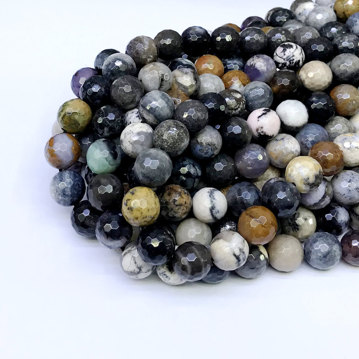 COP14 Dendritic Opal Beads Faceted Round 8mm 15" Strand