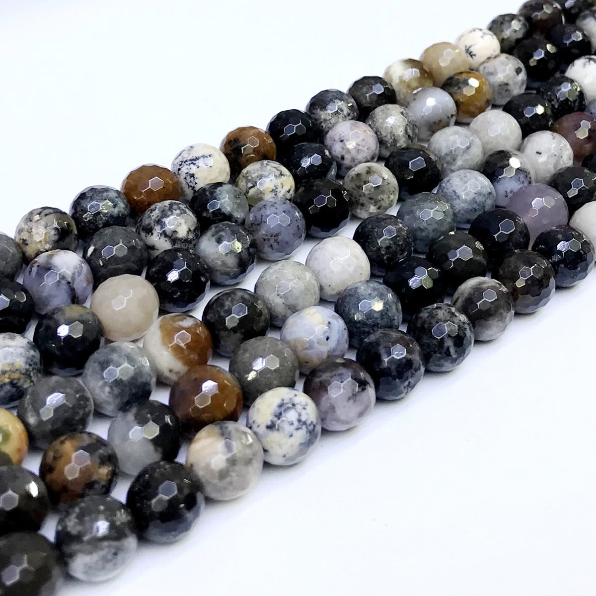 COP15 Dendritic Opal Beads Faceted Round 10mm 15" Strand