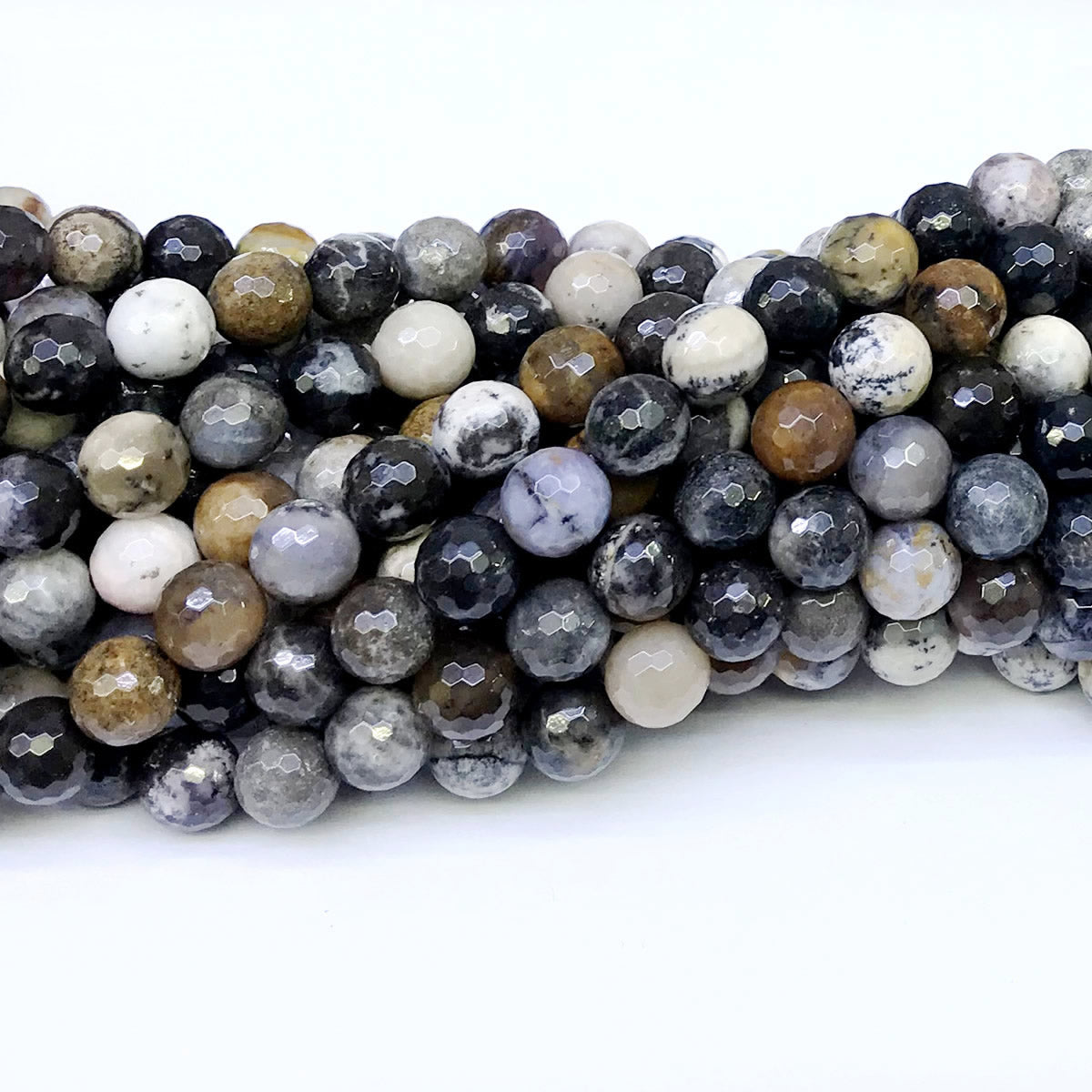 COP15 Dendritic Opal Beads Faceted Round 10mm 15" Strand