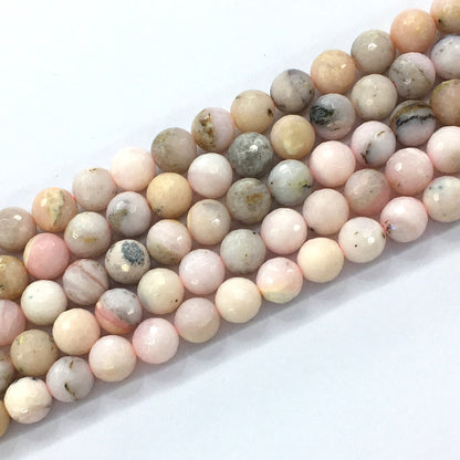 COP28 Pink Opal Gemstone Beads Faceted Round 10mm 15.5" Strand