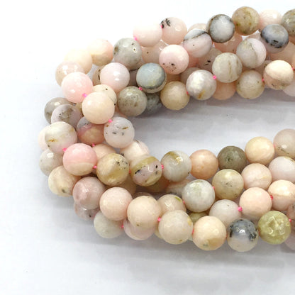 COP28 Pink Opal Gemstone Beads Faceted Round 10mm 15.5" Strand