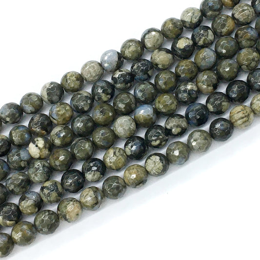 COP54 Grey Opal Gemstone Beads Faceted Round 8mm 15.5" Strand