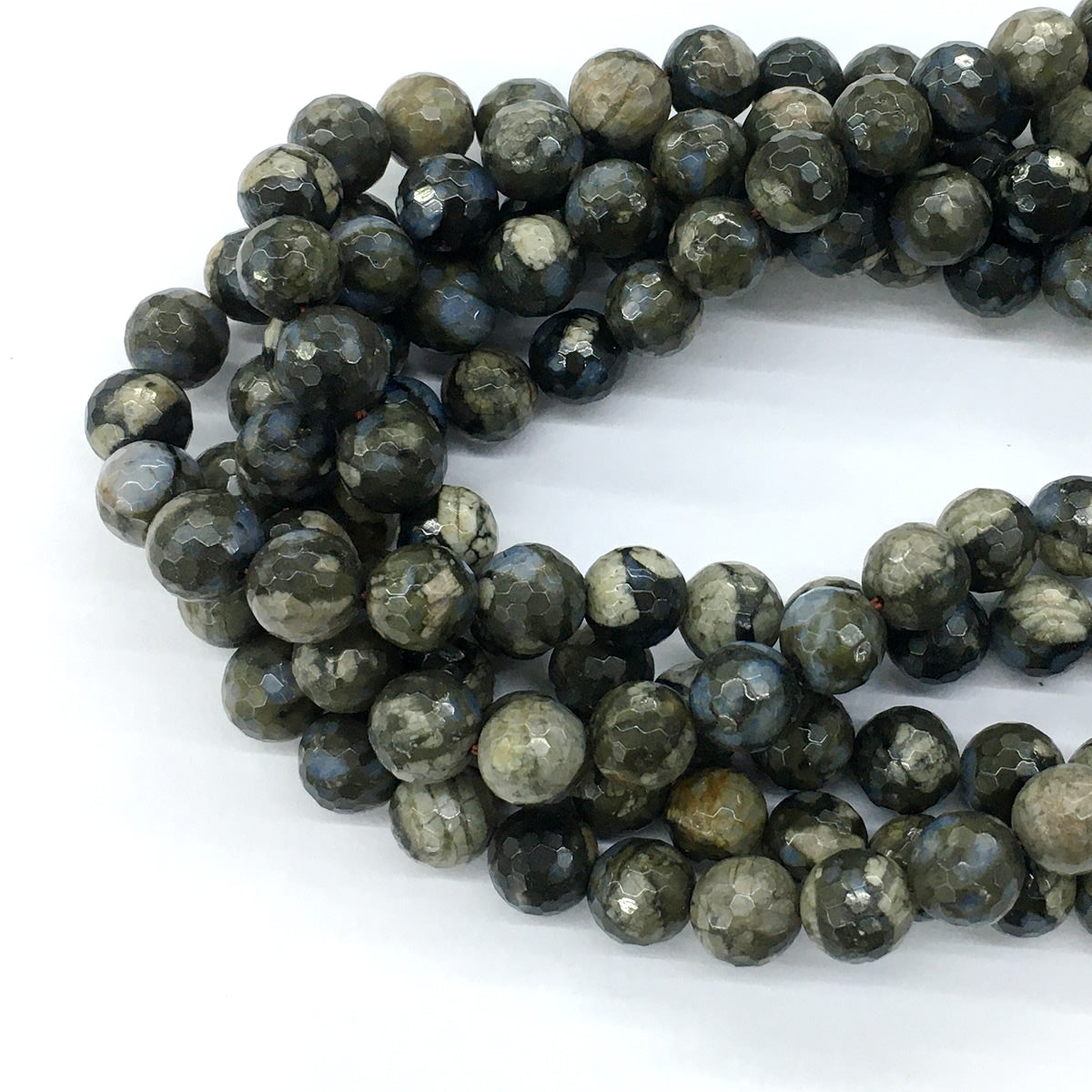 COP55 Grey Opal Gemstone Beads Faceted Round 10mm 15.5" Strand