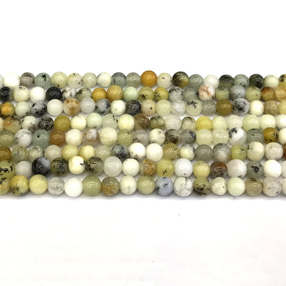 COP68 White Opal Gemstone Beads Smooth Round 4mm 15" Strand