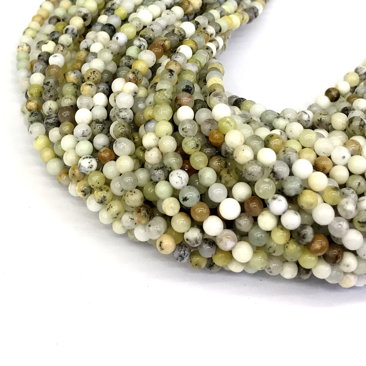 COP68 White Opal Gemstone Beads Smooth Round 4mm 15" Strand