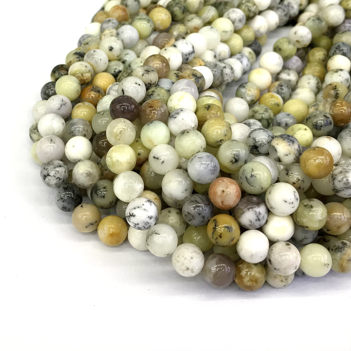 COP69 White Opal Gemstone Beads Smooth Round 6mm 15" Strand