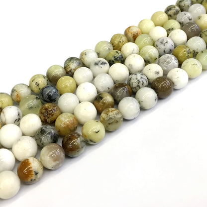 COP71 White Opal Gemstone Beads Smooth Round 10mm 15" Strand