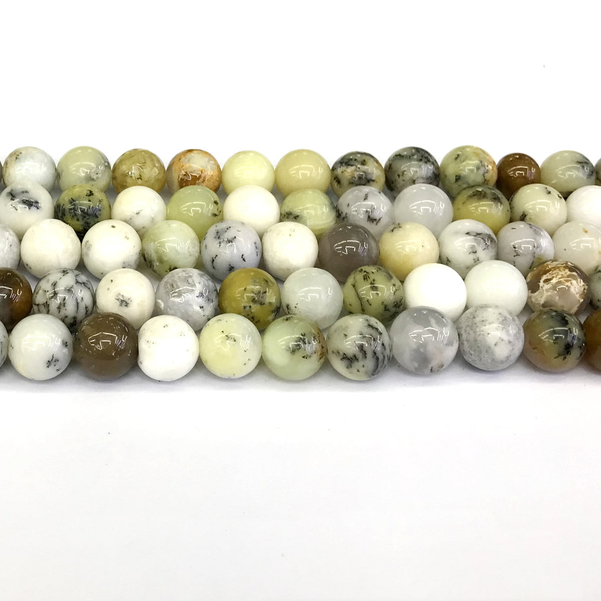 COP71 White Opal Gemstone Beads Smooth Round 10mm 15" Strand