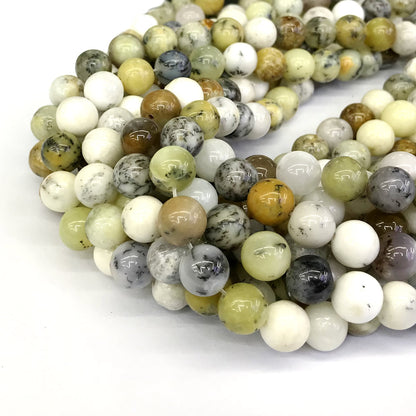 COP71 White Opal Gemstone Beads Smooth Round 10mm 15" Strand