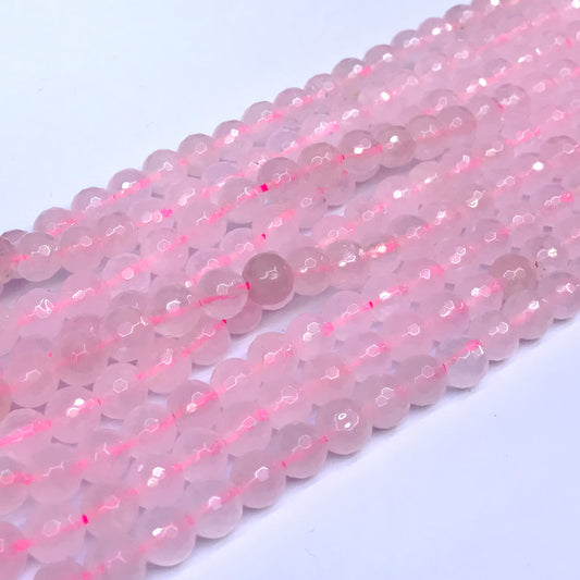 CQU02 Rose Quartz Beads Faceted Round 6mm 15" Strand