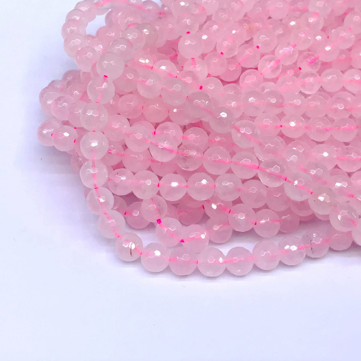 CQU02 Rose Quartz Beads Faceted Round 6mm 15" Strand