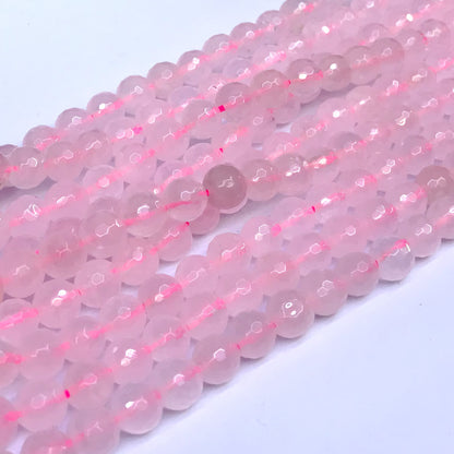 CQU03 Rose Quartz Beads Faceted Round 8mm 15" Strand