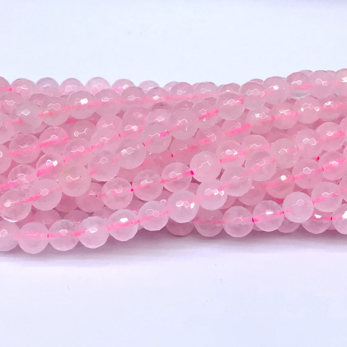 CQU03 Rose Quartz Beads Faceted Round 8mm 15" Strand