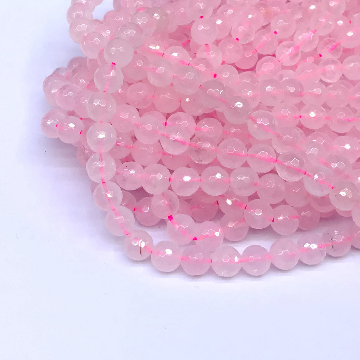 CQU03 Rose Quartz Beads Faceted Round 8mm 15" Strand