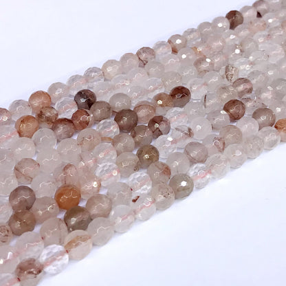 CQU07 Pink Quartz Beads Faceted Round 6mm 15" Strand