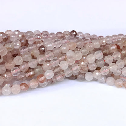 CQU07 Pink Quartz Beads Faceted Round 6mm 15" Strand