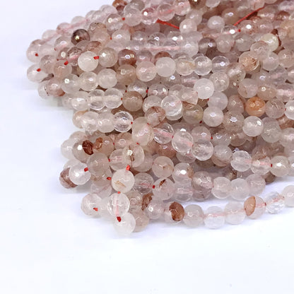 CQU07 Pink Quartz Beads Faceted Round 6mm 15" Strand