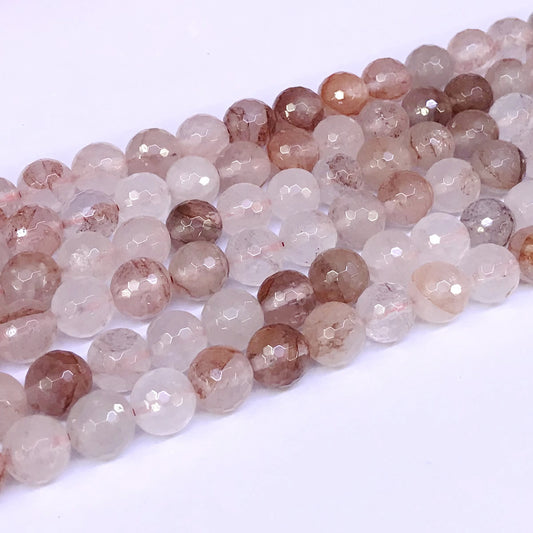 CQU09 Pink Quartz Beads Faceted Round 10mm 15" Strand