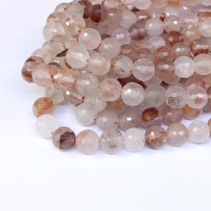 CQU09 Pink Quartz Beads Faceted Round 10mm 15" Strand