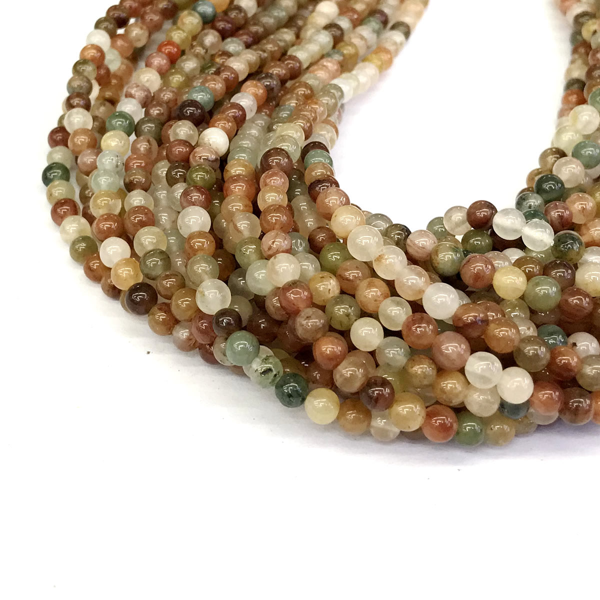 CQU107 Green Rutilated Quartz Beads Smooth Round 4mm 15" Strand