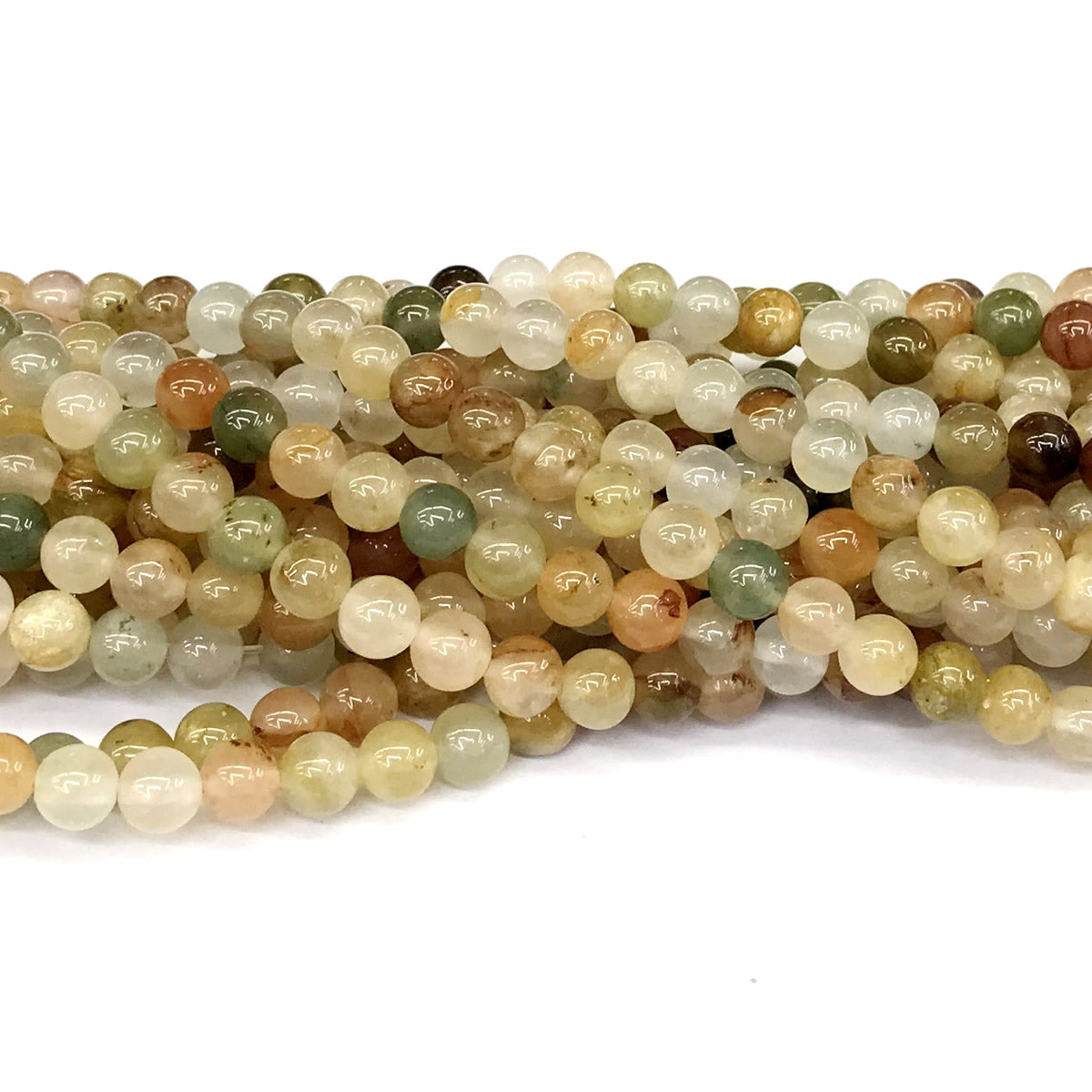 CQU108 Green Rutilated Quartz Beads Smooth Round 6mm 15" Strand