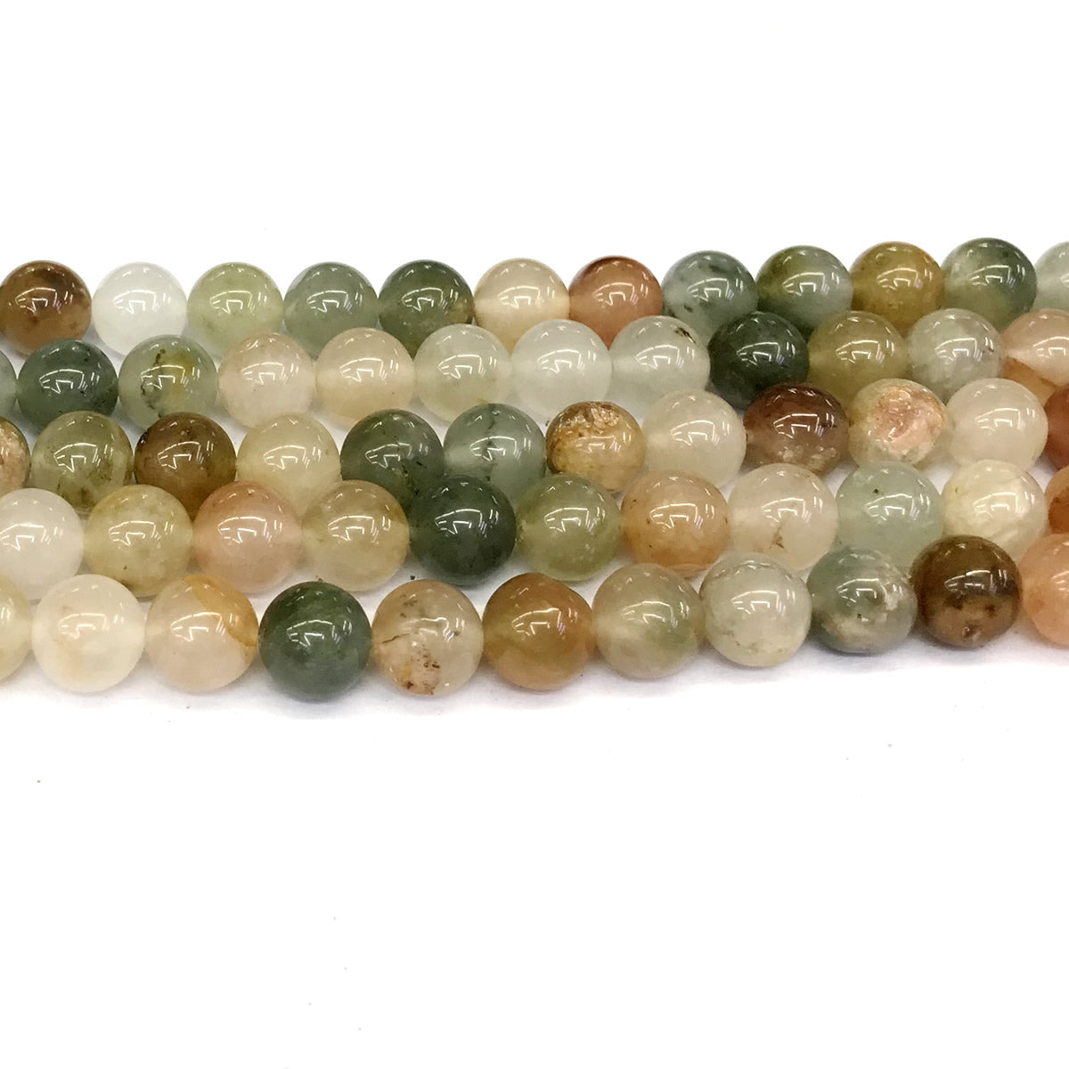 CQU110 Green Rutilated Quartz Beads Smooth Round 10mm 15" Strand