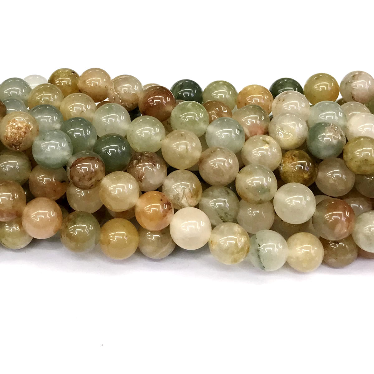 CQU110 Green Rutilated Quartz Beads Smooth Round 10mm 15" Strand