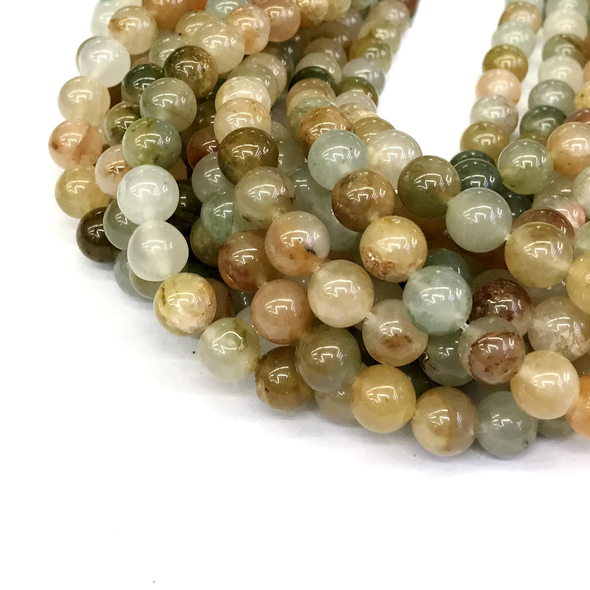 CQU110 Green Rutilated Quartz Beads Smooth Round 10mm 15" Strand