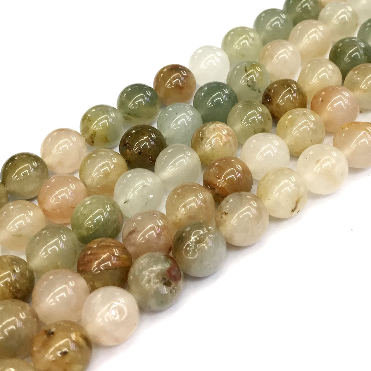 CQU111 Green Rutilated Quartz Beads Smooth Round 12mm 15" Strand