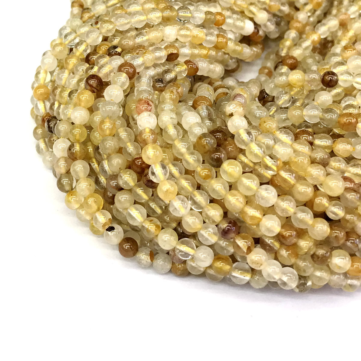 CQU115 Yellow Quartz Beads Smooth Round 4mm 15" Strand