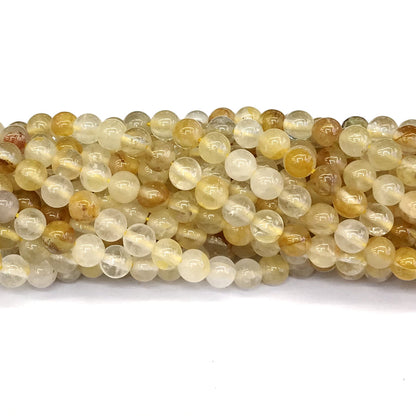 CQU116 Yellow Quartz Beads Smooth Round 6mm 15" Strand