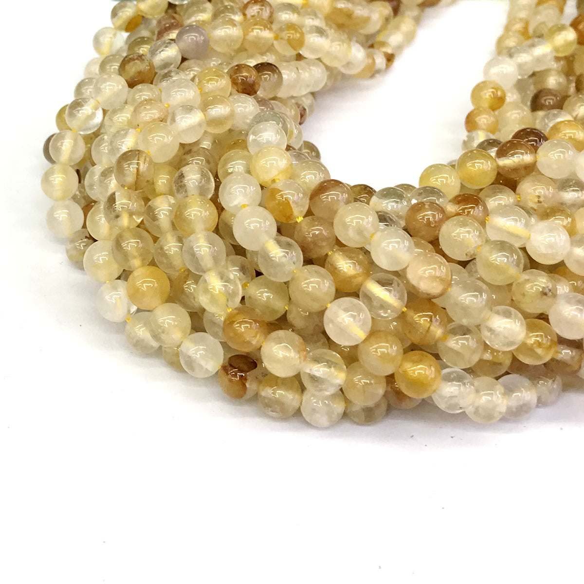 CQU116 Yellow Quartz Beads Smooth Round 6mm 15" Strand