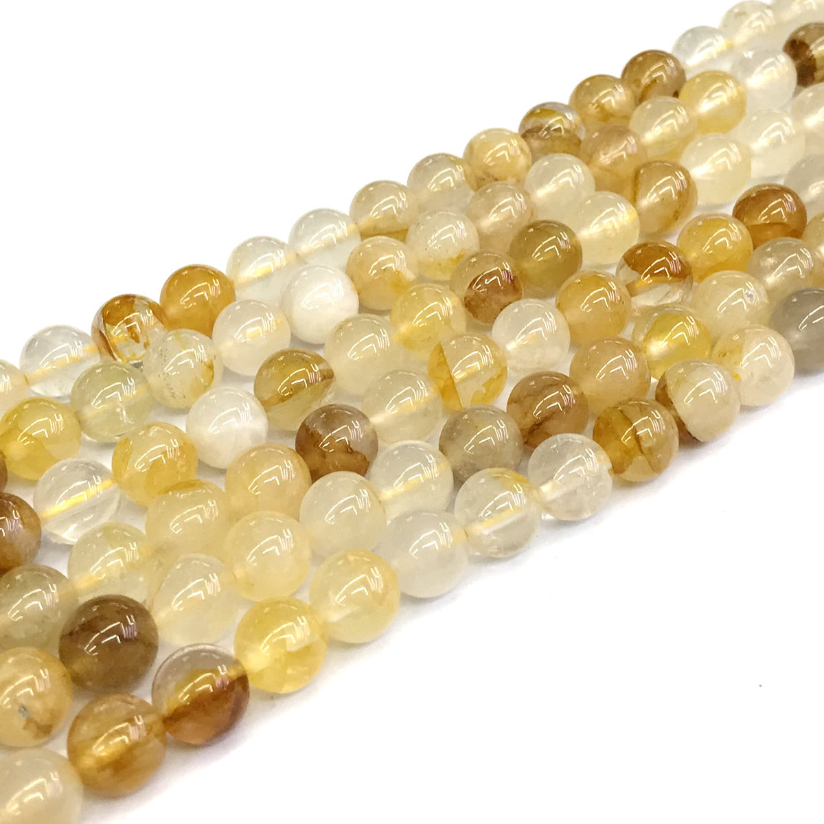 CQU117 Yellow Quartz Beads Smooth Round 8mm 15" Strand