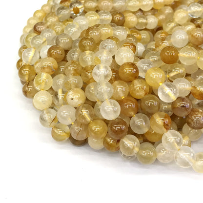 CQU117 Yellow Quartz Beads Smooth Round 8mm 15" Strand