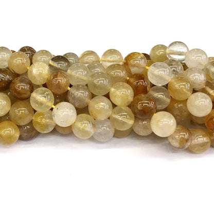 CQU118 Yellow Quartz Beads Smooth Round 10mm 15" Strand