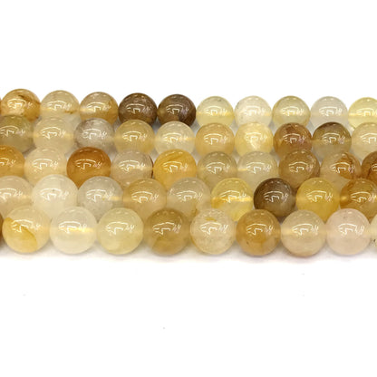 CQU119 Yellow Quartz Beads Smooth Round 12mm 15" Strand