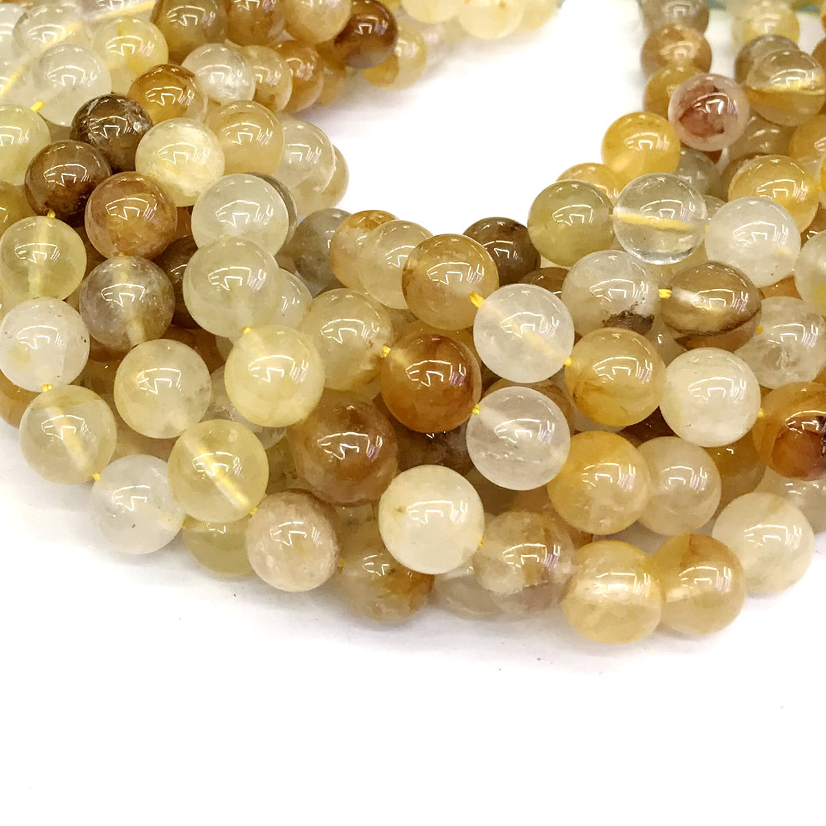 CQU119 Yellow Quartz Beads Smooth Round 12mm 15" Strand