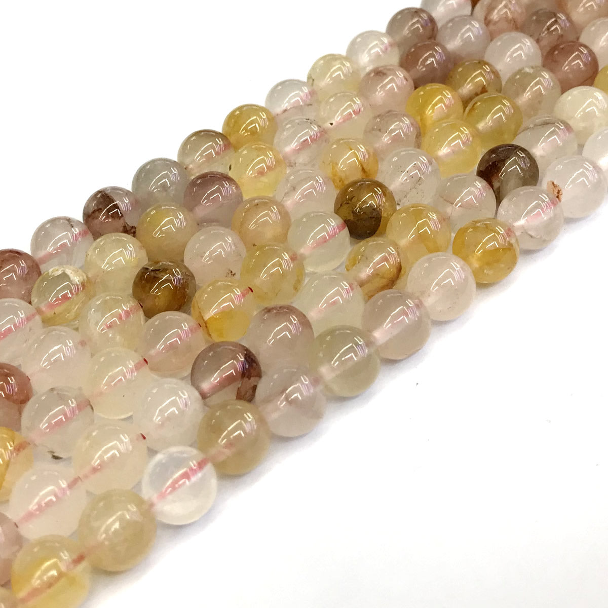 CQU130 Pink & Yellow Quartz Beads Smooth Round 4mm 15" Strand