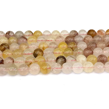 CQU130 Pink & Yellow Quartz Beads Smooth Round 4mm 15" Strand