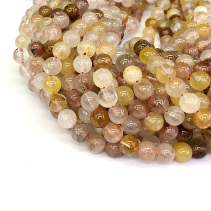 CQU130 Pink & Yellow Quartz Beads Smooth Round 4mm 15" Strand